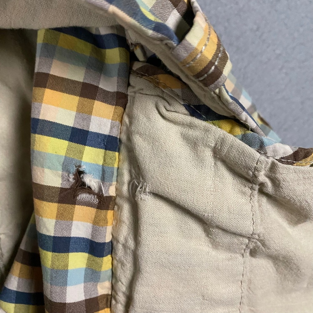 Vintage Old Navy Mens 36 Plaid Shorts Multicolor‎ Gingham Yellow Blue Cotton - Picture 7 of 11